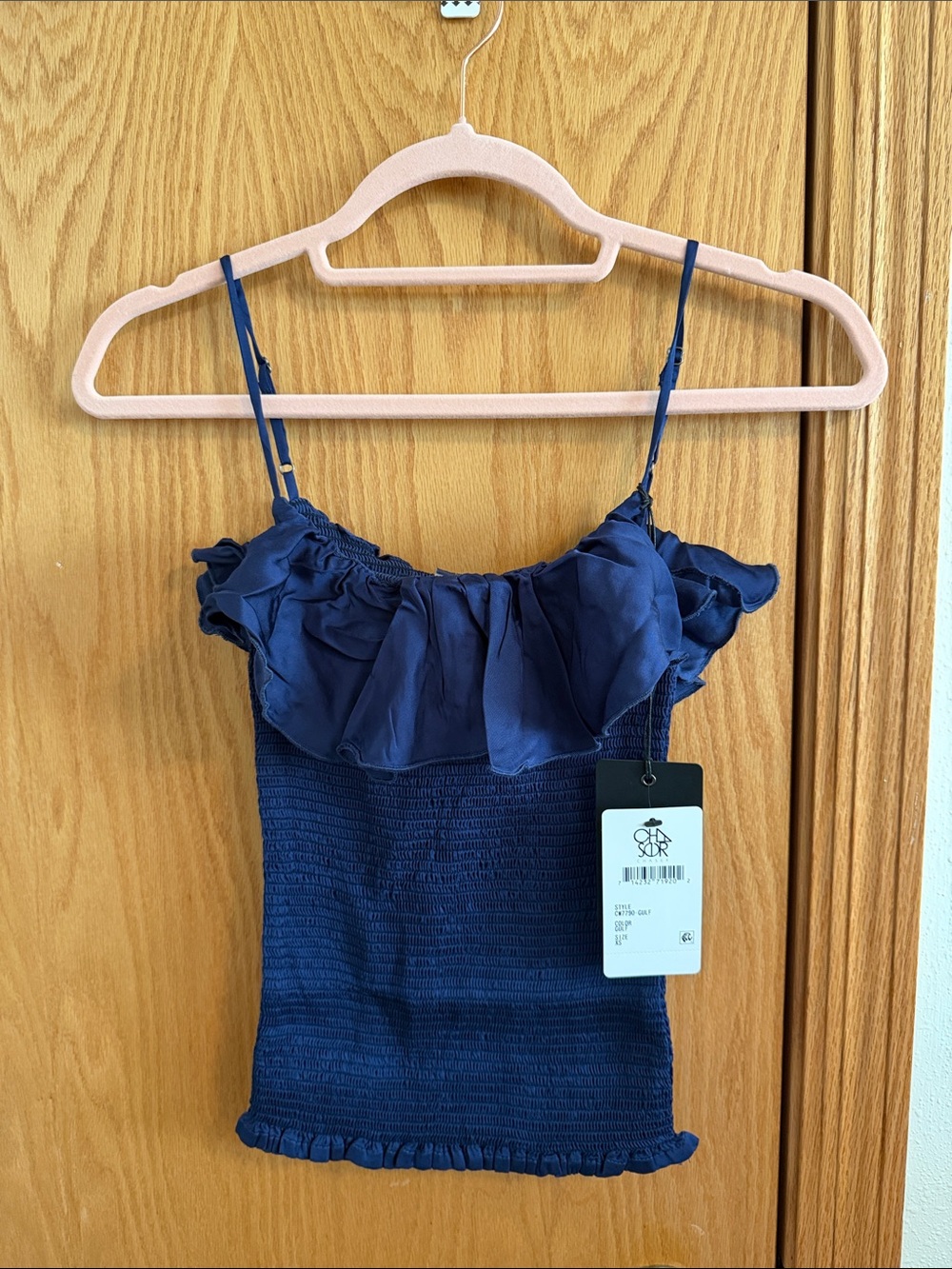 Chaser Navy Smocked Ruffle Camisole